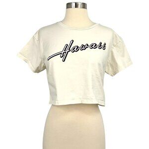JAXSEA HAWAII Logo Crop Tee Shirt Ivory Size S Short Sleeve 100% Cotton